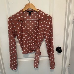 Forever 21 Long Sleeve Wrap Around Crop Top Sz Medium Gently Used